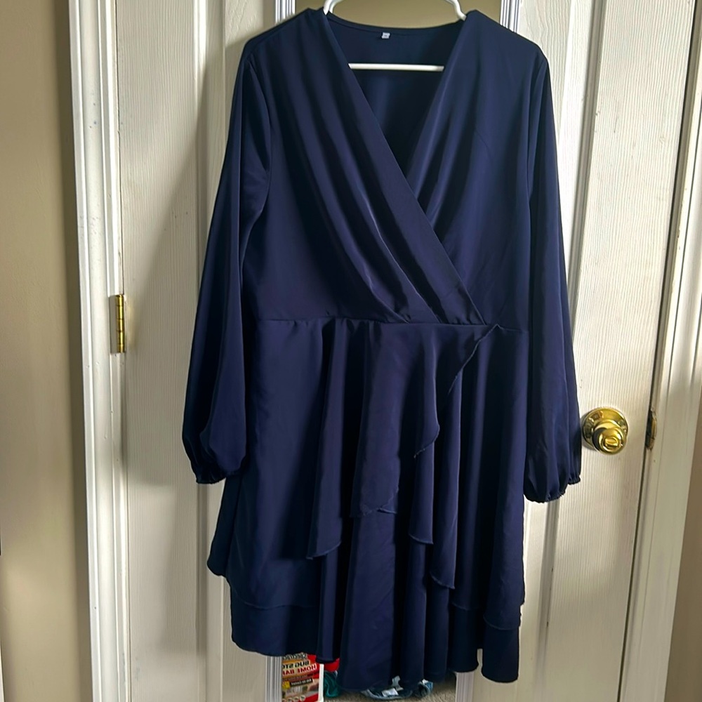 Navy blue formal dress with tie